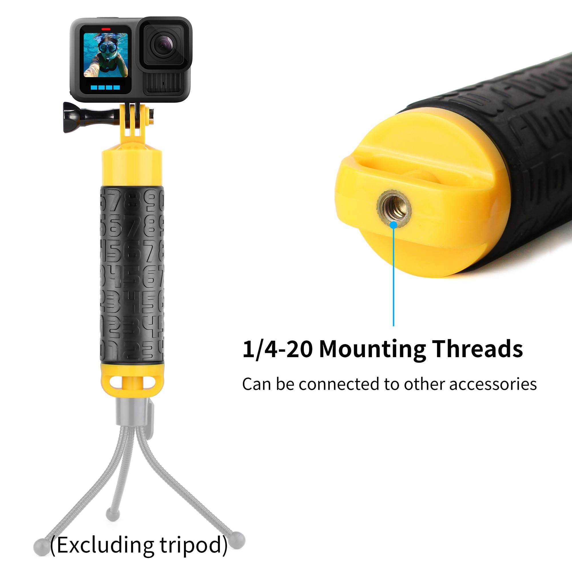 Action Pro Floating Hand Grip For GoPro Hero | Waterproof Monopod Handle For Action Cameras | Underwater Diving Stick Accessory | Buy Now With Express International Delivery - View #10