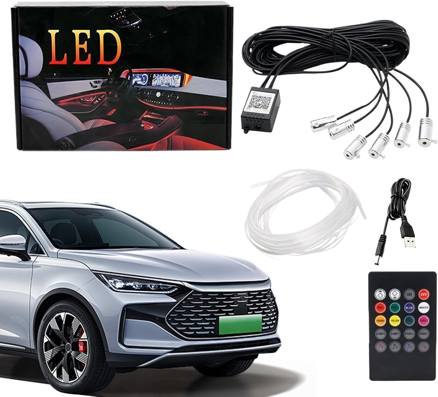 Car Atmosphere Lights - 5m 6m LED Fiber Optic Strip | Rubber APP Wireless Car Light | RGB Interior Decorative Strip for Trailer, Truck, Sedan, Pickup for Night Drives, Party, Decoration