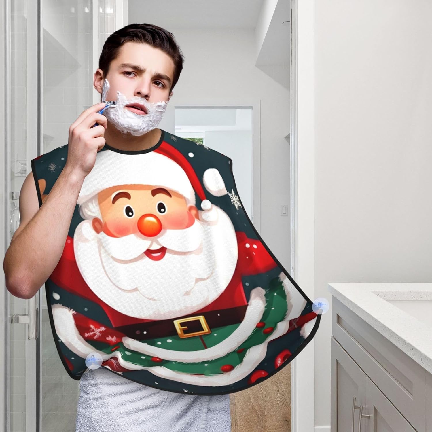 Merry Christmas Santa Claus Print Beard Bib Apron For Men, Beard Hair Catcher For Men Shaving Trimming,Beard Cape Cloth