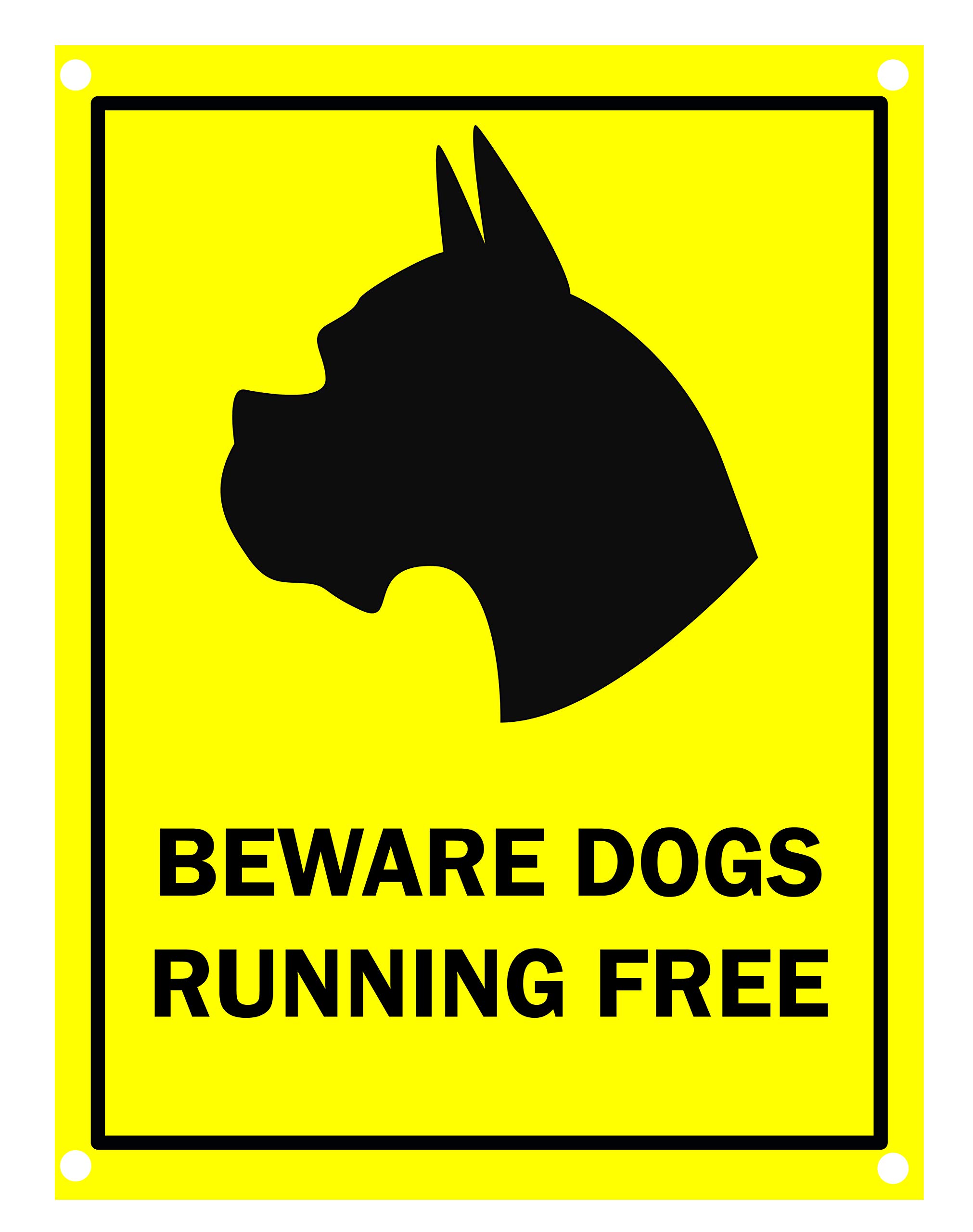 Maggie-mais BEWARE DOGS RUNNING FREE A5 20cm x 15cm METAL ALAMINIUM PLAQUE/SIGN
