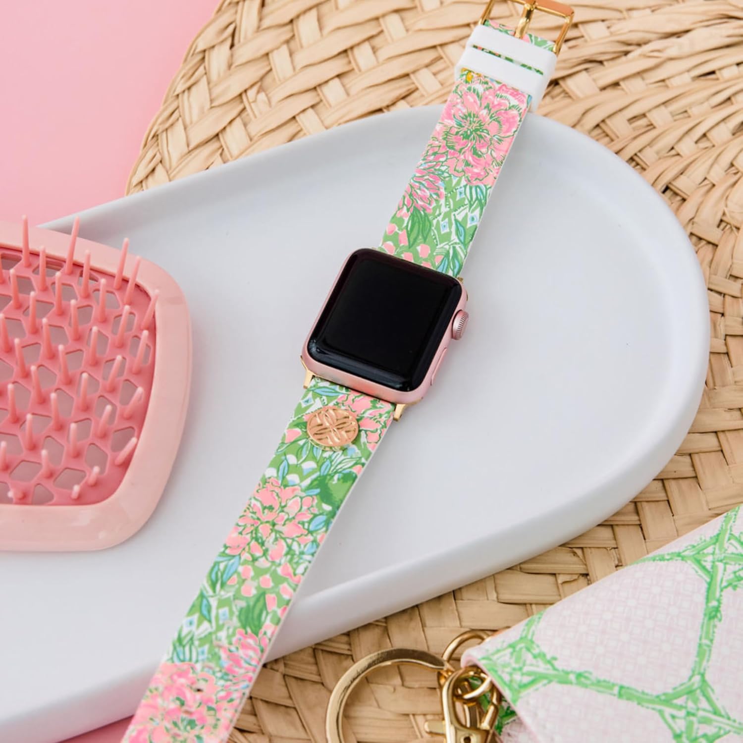 Lilly Pulitzer Silicone Apple Watch Band for Women, Sized to Fit 38mm & 40mm Smartwatches, Compatible with Apple Watch Series 1-6 and SE, Lime Feeling Good