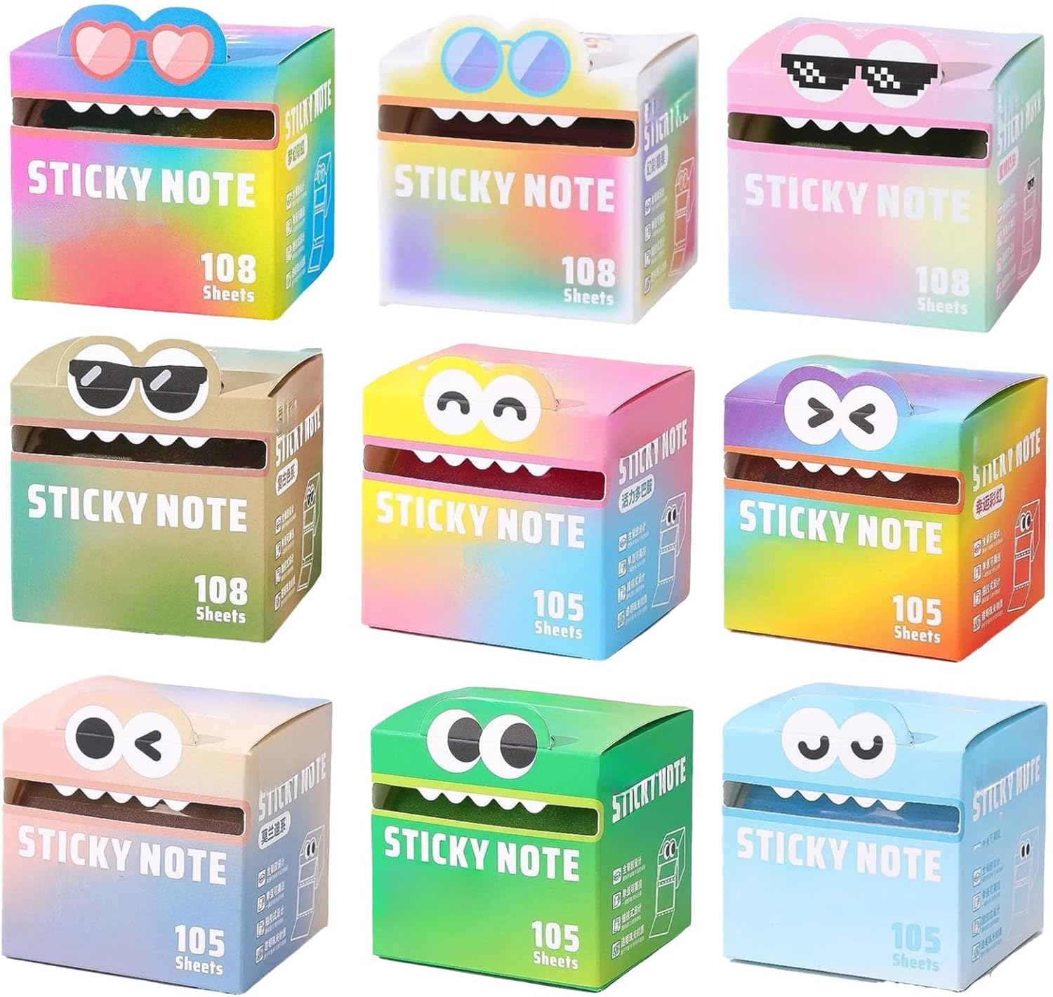 Transparent Notes Random Stickers Pull-Out Distribution Box Notes Self-Adhesive Notepad Quick-Drying Multi-Color Note Paper Note (9boxes)