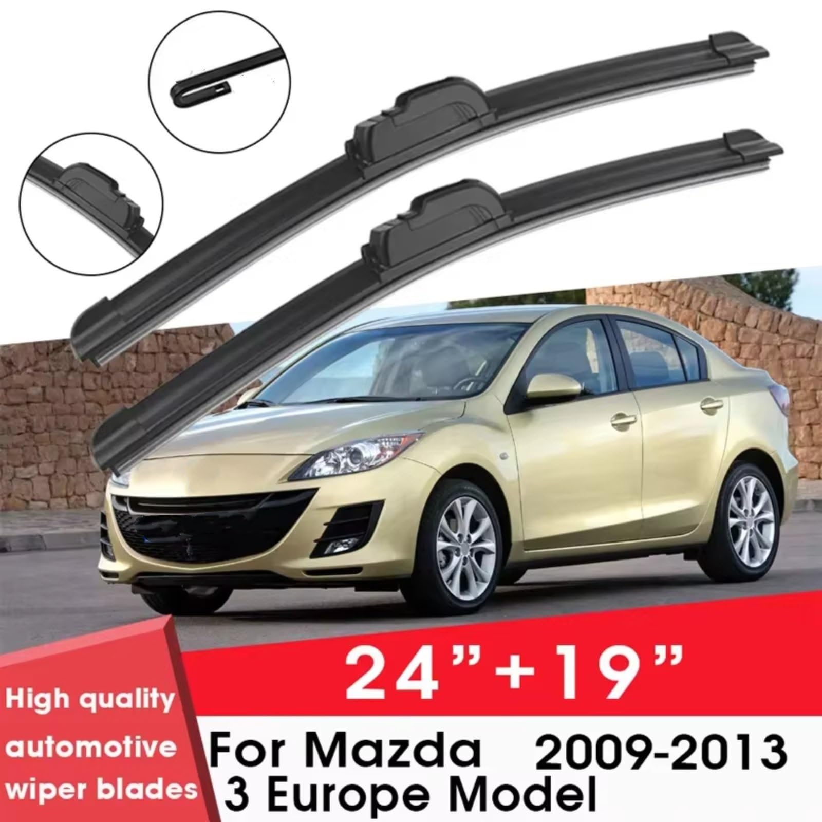 Kit Limpiaparabrisas Compatible Con Mazda 3 Para Europa Para Modelos 2009 2010 2011 2012 2013 24 "+ 19" Limpiaparabrisas Goma Silicona Limpiaparabrisas Coche Escobillas Limpiaparabrisas