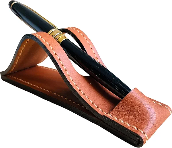 HMza Handmade Leather Fountain Pen Stand, Leather Pen Holder Office Pen Stand Gift for Boss, Husband, Wife, Friends or coworker, Leather Pen Stand for Desk gift for him her