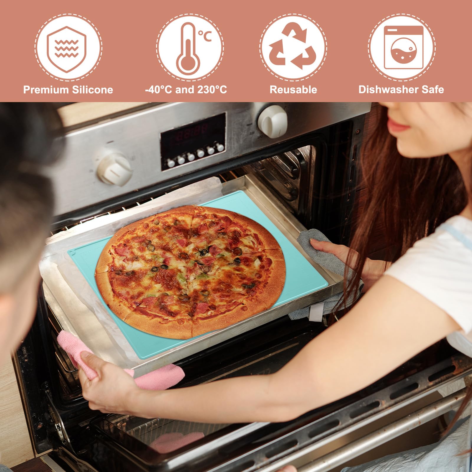 uxcell Tapis de pâtisserie en silicone, 80 x 60 cm, tapis de cuisson en silicone avec mesures, tapis à rouler pour pâte à pâtisserie, biscuits, pain, pizza, rose