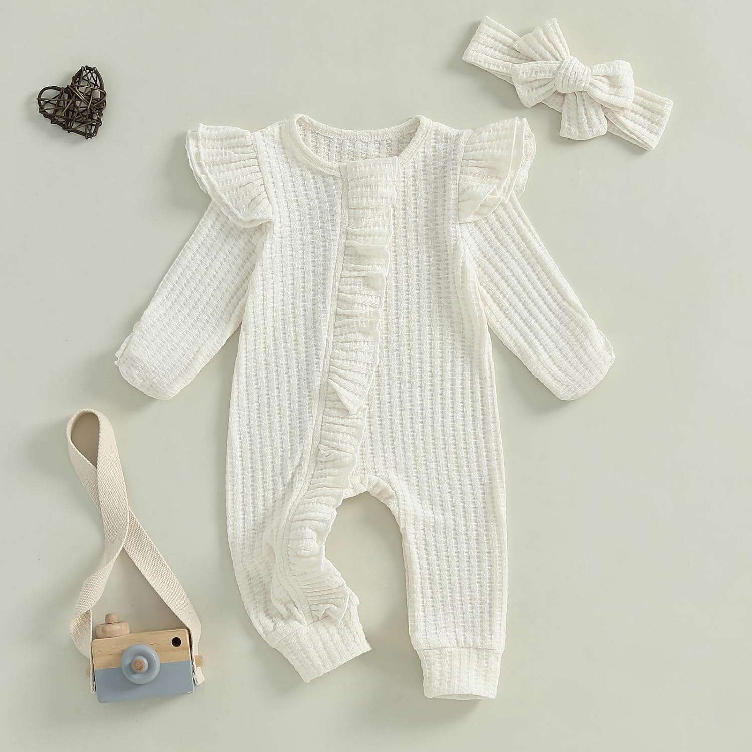 Baby Girl Newborn Clothes Fall Winter Hospital Coming Home Outfit Bow Long Sleeve Romper Zipper Onesie Jumpsuit - Image 4