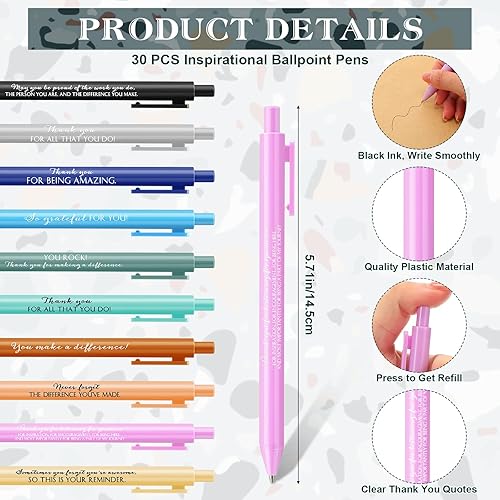 Miniatura 3 de PerKoop 30 juegos de regalo de agradecimiento a los empleados, bolígrafo motivacional, bloc de notas inspirador, cuadernos de marmoleado, diarios de