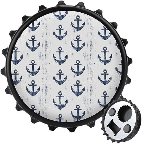 Magnetic Beer Bottle Opener - Vintage Ship Anchor Print Portable One Handed Small Magnetic Bottle Opener for Fridge with Bartender and Outdoor,