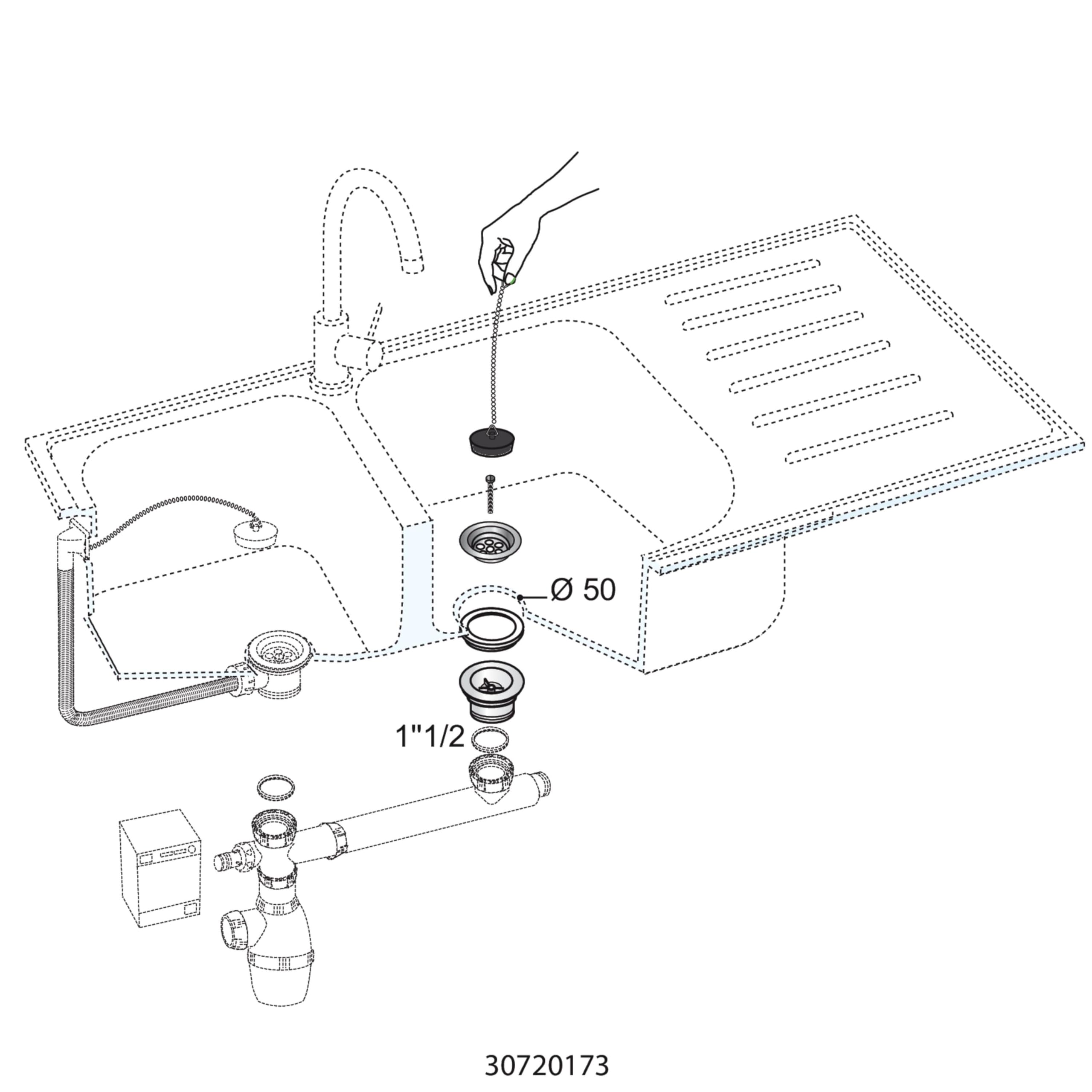 Wirquin afvoerplug 88-107mm met overloop chroom