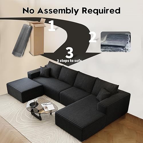 Miniatura 82 de Sofá seccional modular Cloud de 107.5 pulgadas con diván en forma de L, sofá modular moderno con asiento profundo, sofás tapizados para sala de