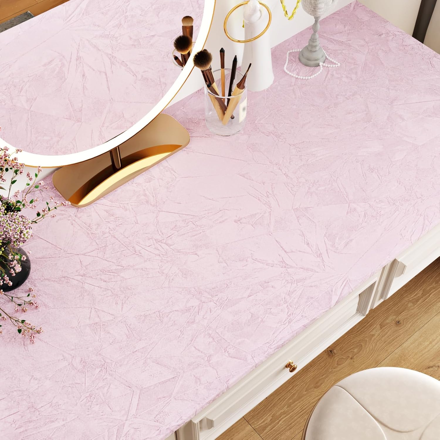 WESTICK Pink Velvet Fabric Contact Paper Felt Drawer Liner for DIY Decor Self Adhesive Velvet Wallpaper Peel and Stick Flocking Felt Roll Fabric Wallpaper for Jewelry Box Crafts Accent Wall 15.8"x394"