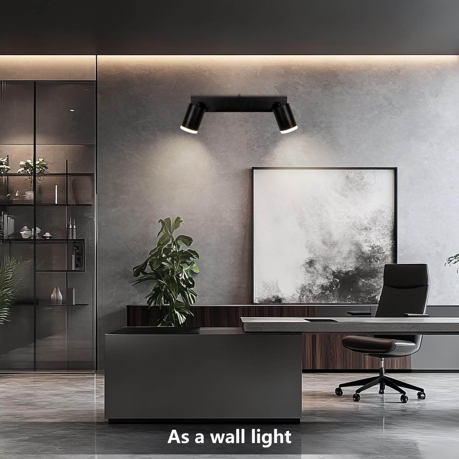 Lightoons Led-plafondlamp, 2 lichtpunten, draaibaar, GU10, spotbalk, zwart, moderne spot, plafondspot voor keuken, slaapkamer, woonkamer (zonder lampen