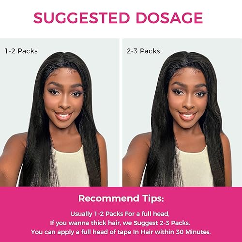 Miniatura 7 de Lashey - Extensiones adhesivas de cabello humano color negro natural, lacio, largo, 22 pulgadas, extensiones de cabello humano real, trama de piel,