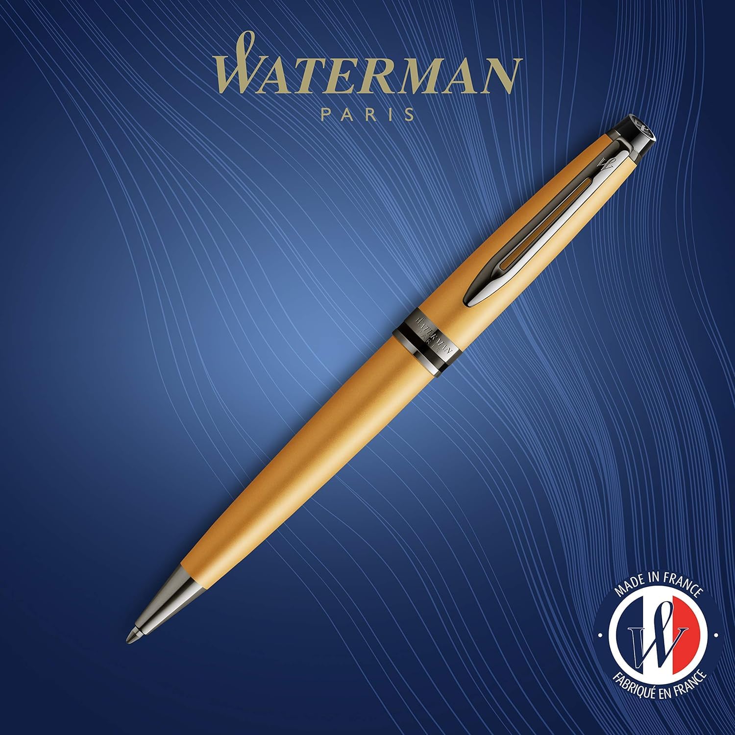 Waterman Expert - Penna a sfera di alta qualità, laccata oro metallizzato con finiture in rutenio nero, inchiostro nero, confezione regalo
