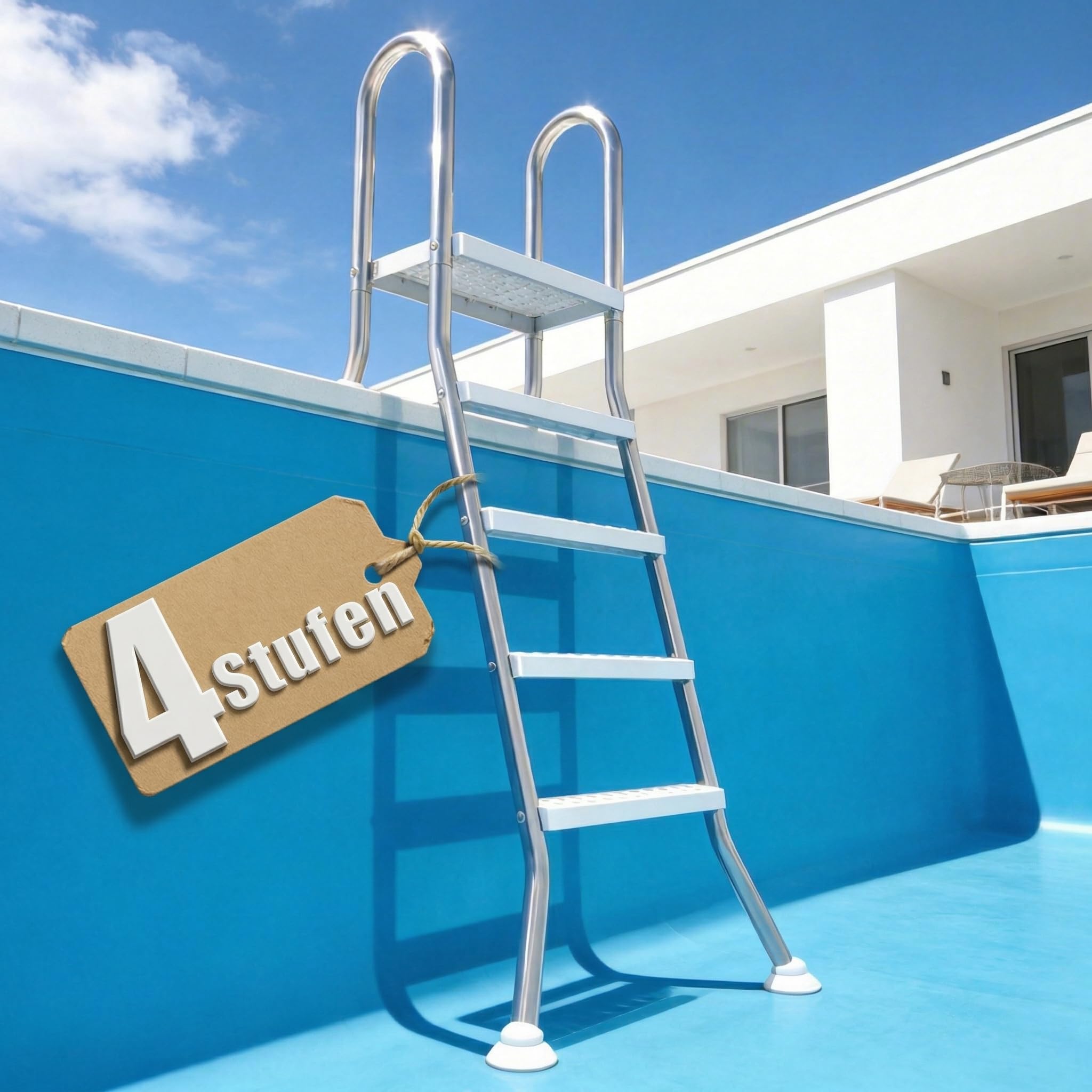 Échelle de piscine 4 marches acier inoxydable 304 antidérapant mobile pour piscines jusqu'à 135 cm profondeur