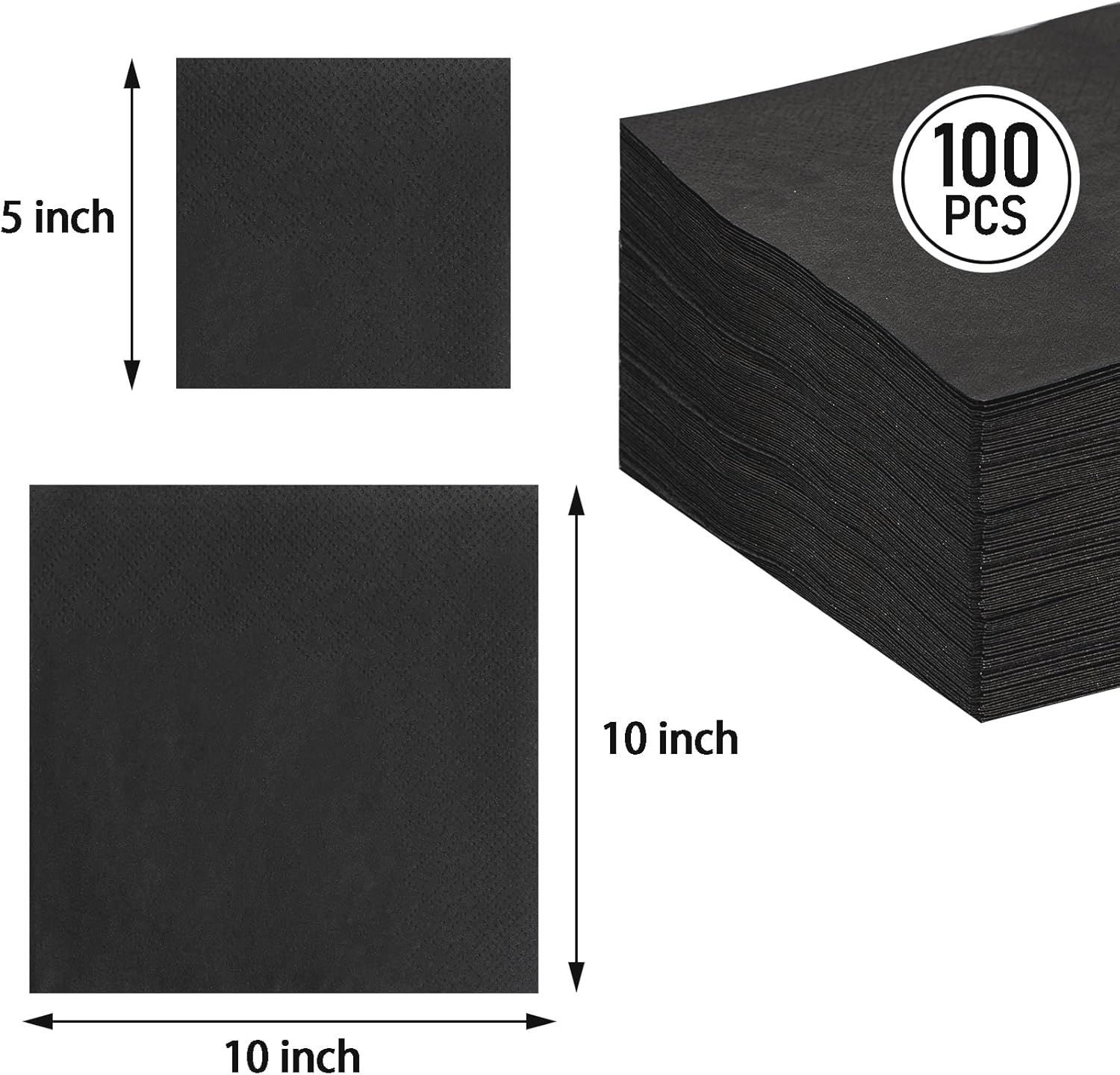 FLOWERCAT 100-Count 2-Ply Black Cocktail Napkins and 160PCS Black Plastic Plates for Bar,Weddings,Birthday