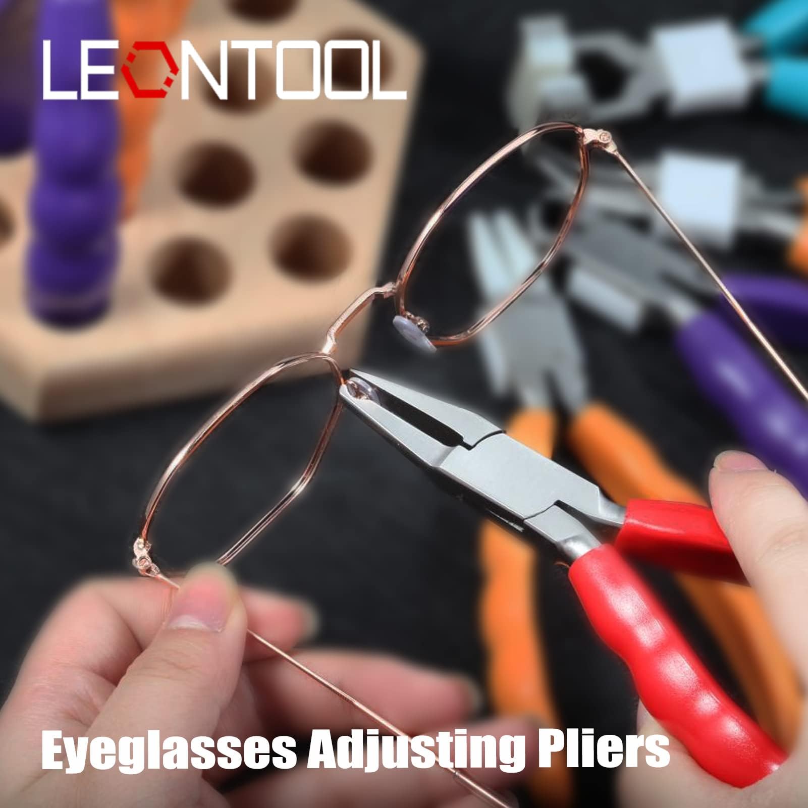 LEONTOOL Alicates de almohadilla de nariz de 6 pulgadas para ajustar los brazos de las gafas Marco de gafas Alicates de reparación de herramientas de mano óptica de acero inoxidable Marcos herramienta