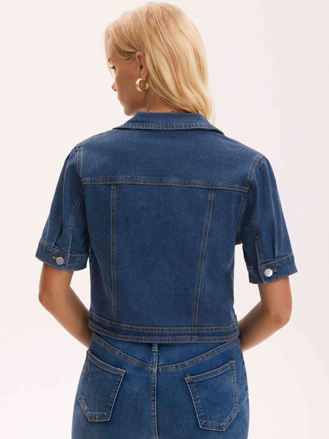 Women's Cropped Jean Jacket Short Sleeve Button Down with Pockets Classic Denim Jackets - Image 4