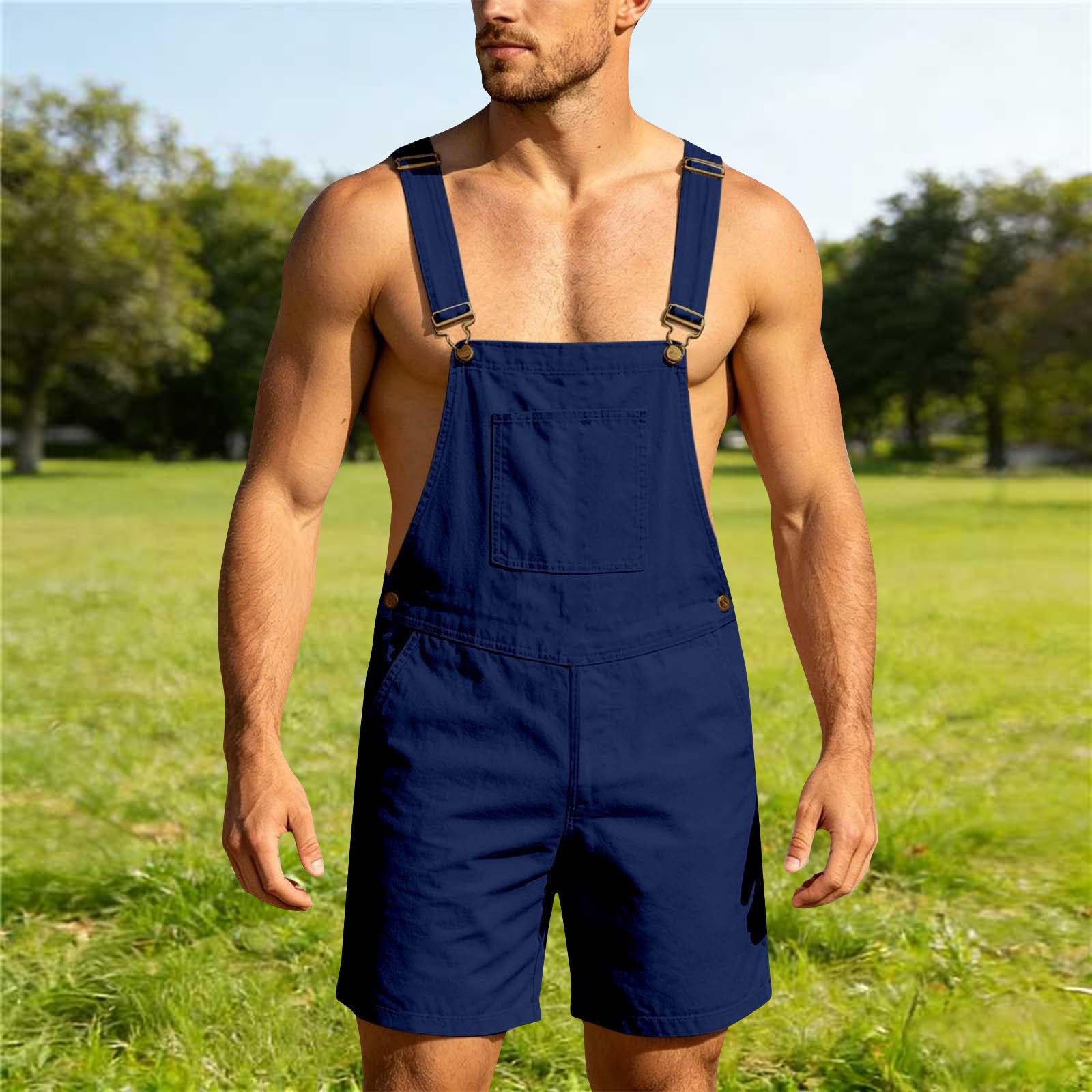 Générique Salopette Short Homme Été Cargo Ample Vintage Travail Poches
