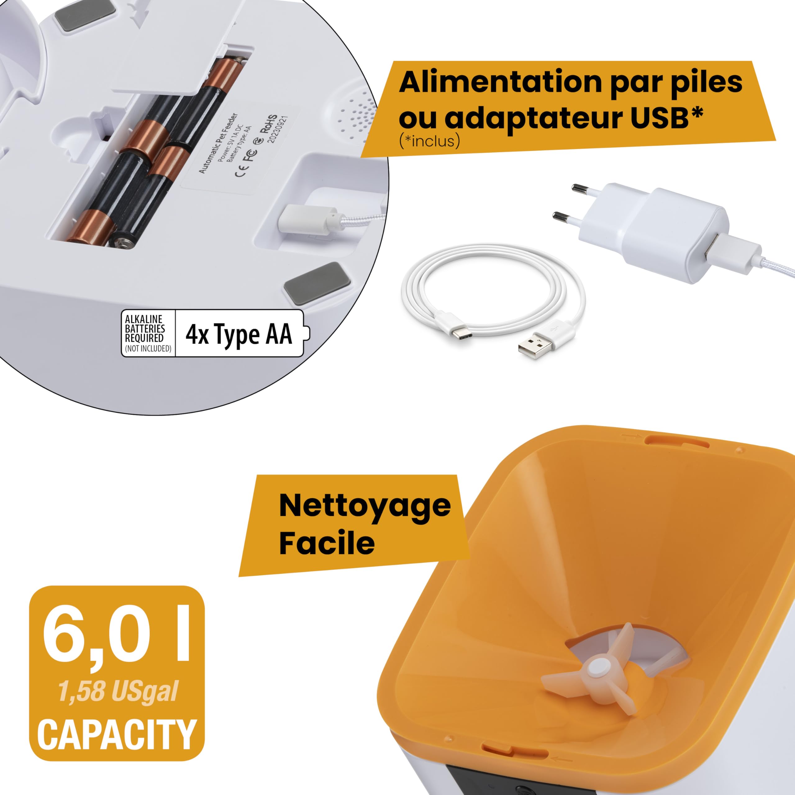 Ferplast Distributeur Croquettes Chat Automatique Risto Pet Smart Gamelle Croquettes Chien 6 L, Contrôle Via APP, Caméra Vision Nocturne, Microphone, Enregistreur Vocal, Acier Inoxydable