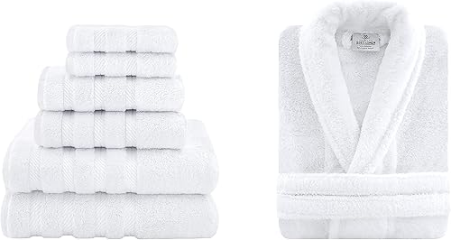 American Soft Linen Paquete de bata unisex XL XXL y juego de toallas de 6 piezas