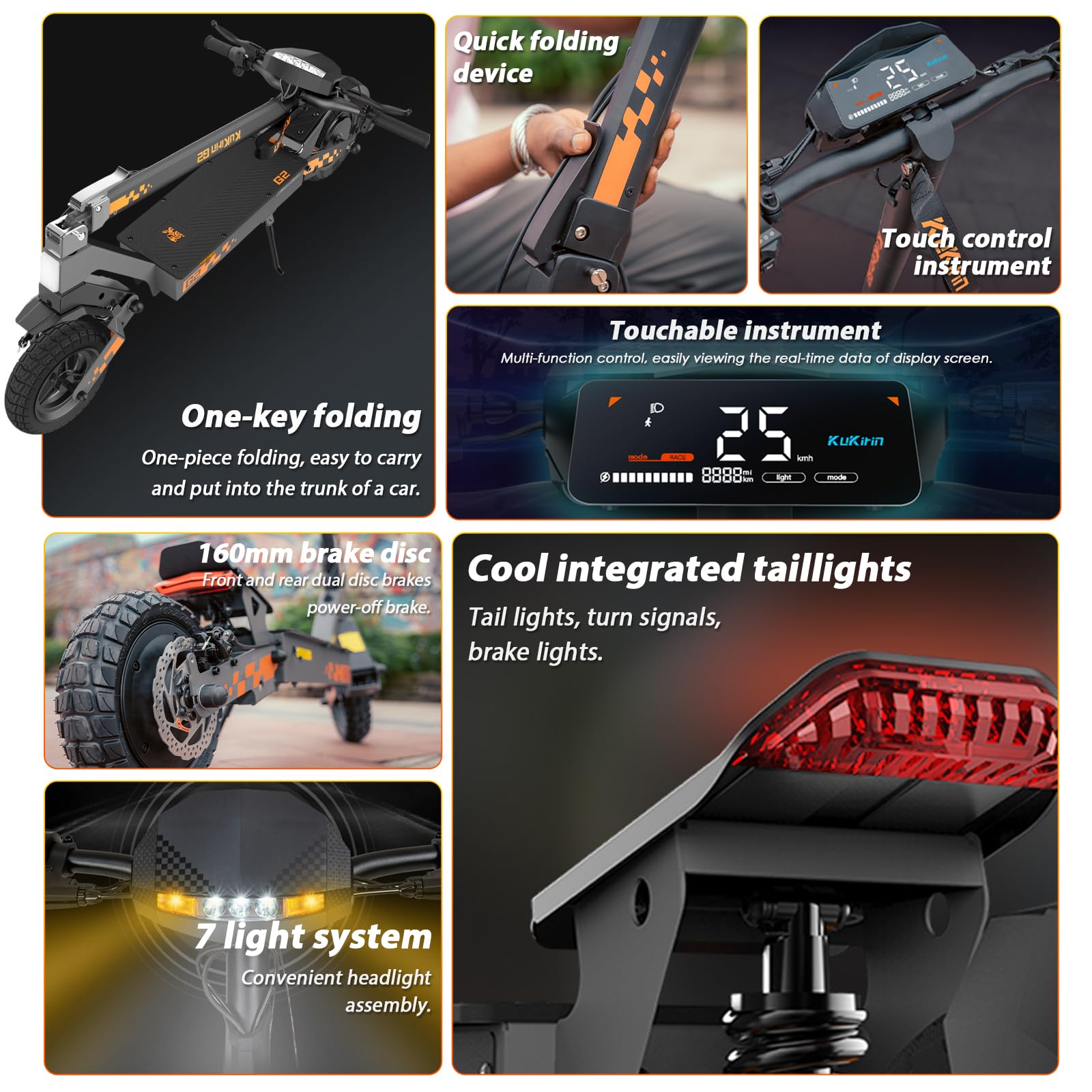 KuKirin G2 Monopattino Elettrico Adulto, Scooter Elettrico Pieghevole, Autonomia fino a 55 km, Schermo Touch, Batteria 48V 15.6Ah BMS, Pneumatici Tubeless 10 Pollici, Doppia Sospensione- Regalo Feste