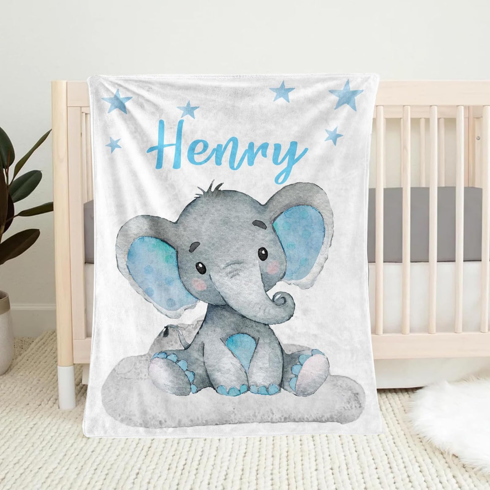 Babydecke mit Namen Personalisiert,Flauschige Warme Kuscheldecke mit Namen und Geburtsdatum Elefant,Geschenk Baby Taufe Geburt Mädchen Junge für Kinderdecke Namensdecke Krabbeldecke