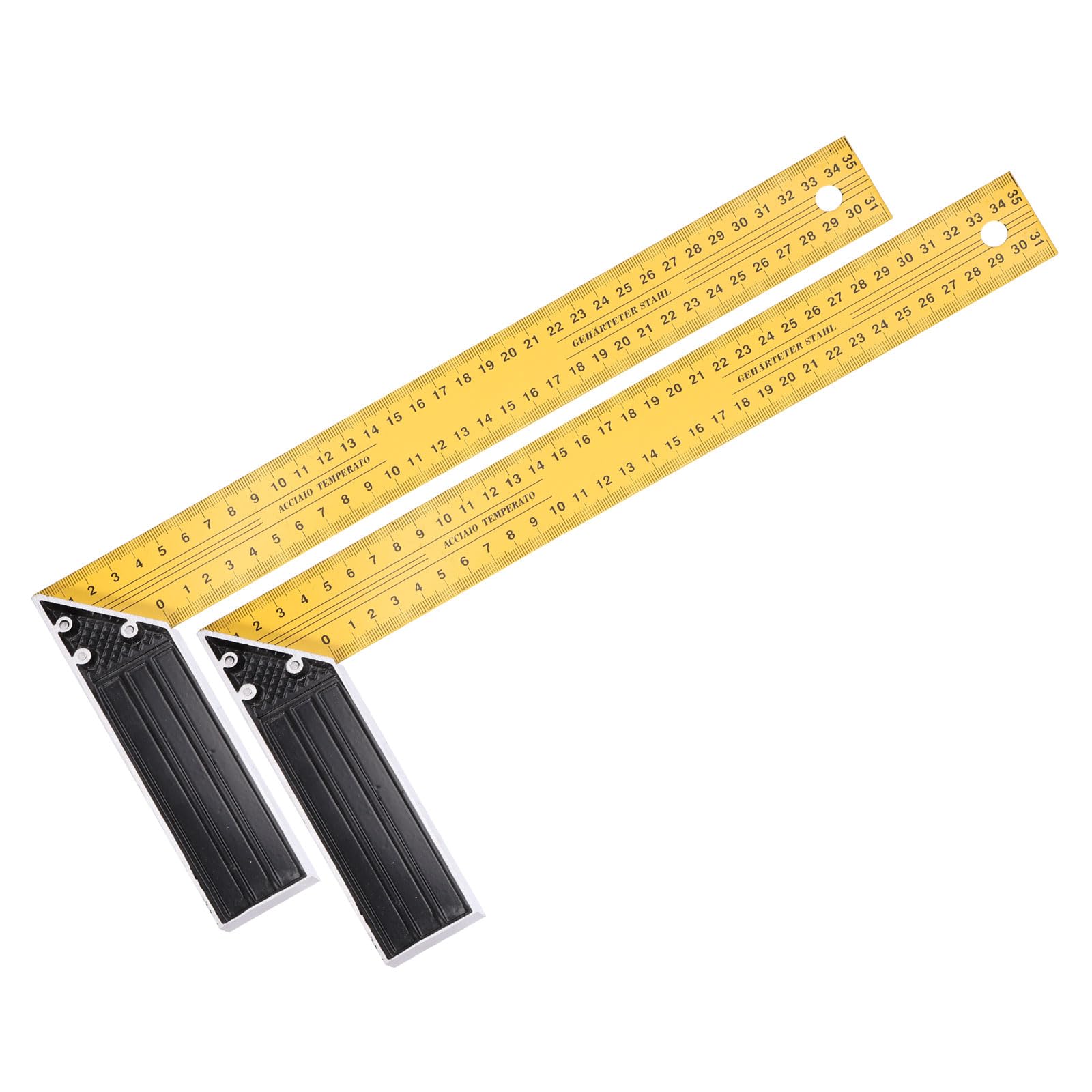 sourcing map 2Pcs Woodworking Square Ruler 35cm Carbon Steel Try Square Metric Precision Framing Carpenter Tool Right Angle Ruler with Aluminium Handle for Professional Carpentry, Yellow Black