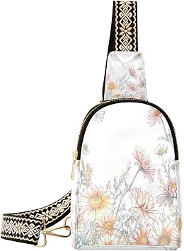 Small Sling Bag Summer Flowers Crossbody Bags for Women Men Vegan Leather Fanny Pack with Guitar Strap