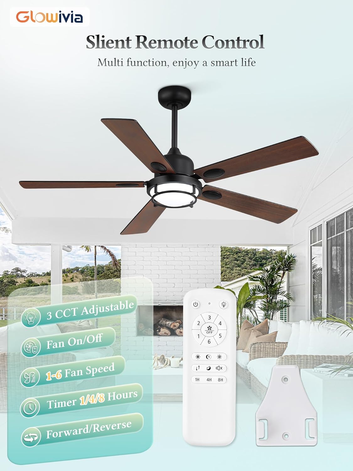 52" Outdoor Ceiling Fans with Lights,Plug in Hanging Gazebo Fan with 3CCT Remote Control 6-Speeds DC Motor,IP65 Waterproof Ceiling Fan for Patio Porch Pergola(Black)