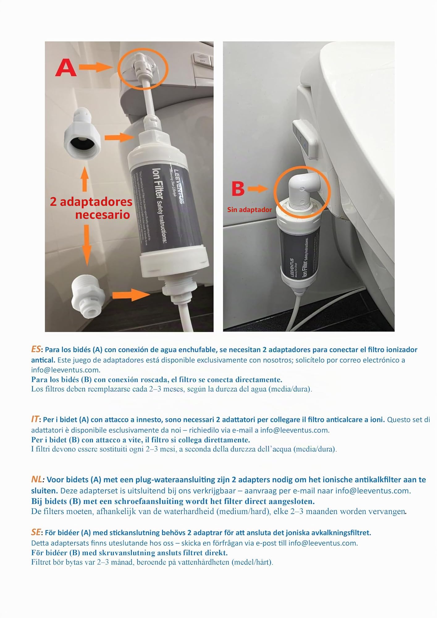 LEEVENTUS - 5 filtros de iones para inodoros de ducha - Fabricado en Corea