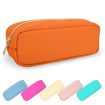 UIXIZQ Small Pencil Case Makeup Bag for Purse, Cute Pencil Pouch Preppy Nylon Makeup Brush Bag with Zipper, Girls Portable Stationery Storage Case Small Pen Bag for Office School CollegeSlim-Peach