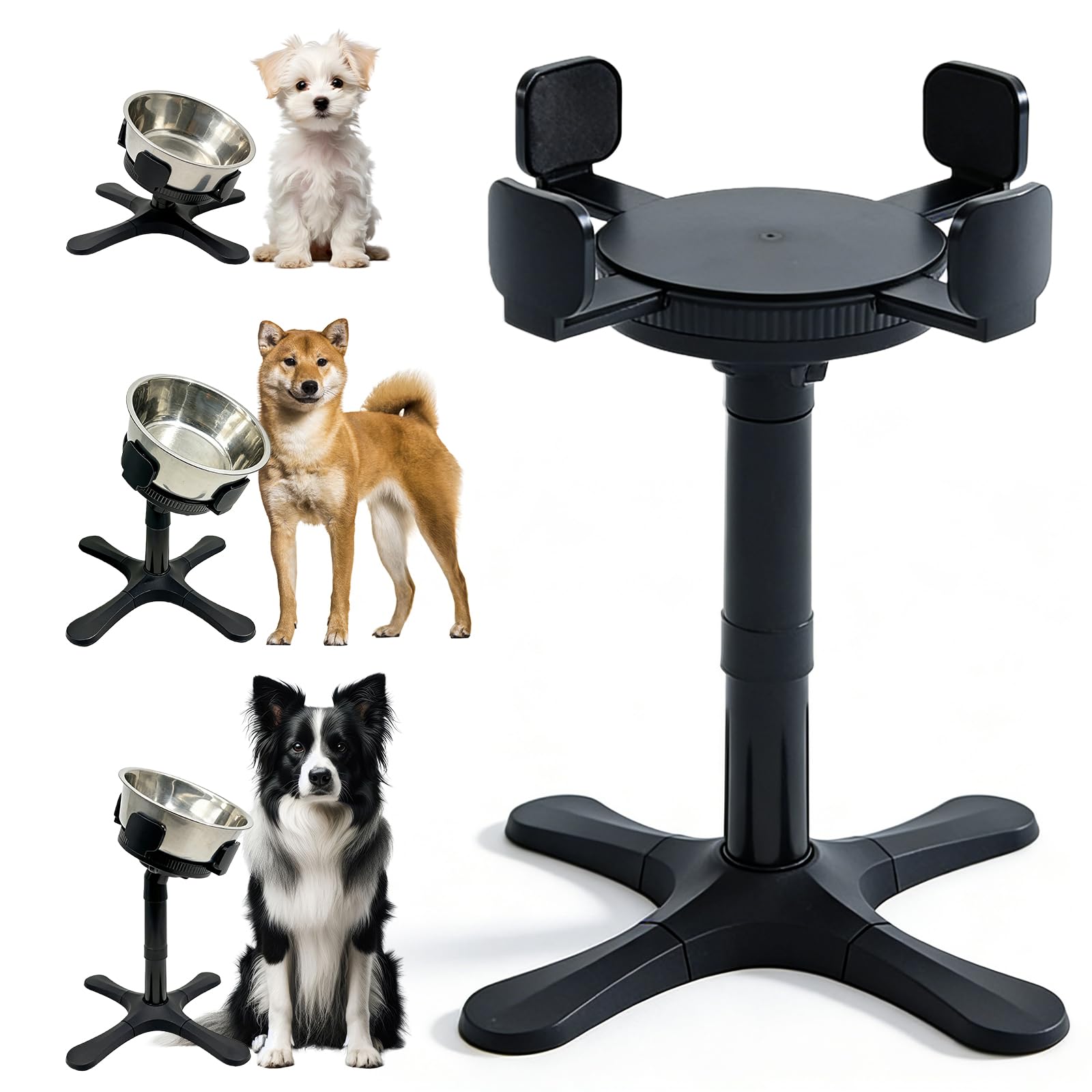 Supporto per cani: ciotola per cani rialzata con larghezza regolabile 14 – 24,5 cm, non scivola, può essere inclinata, supporto singolo regolabile in altezza per cani di taglia media (senza ciotola