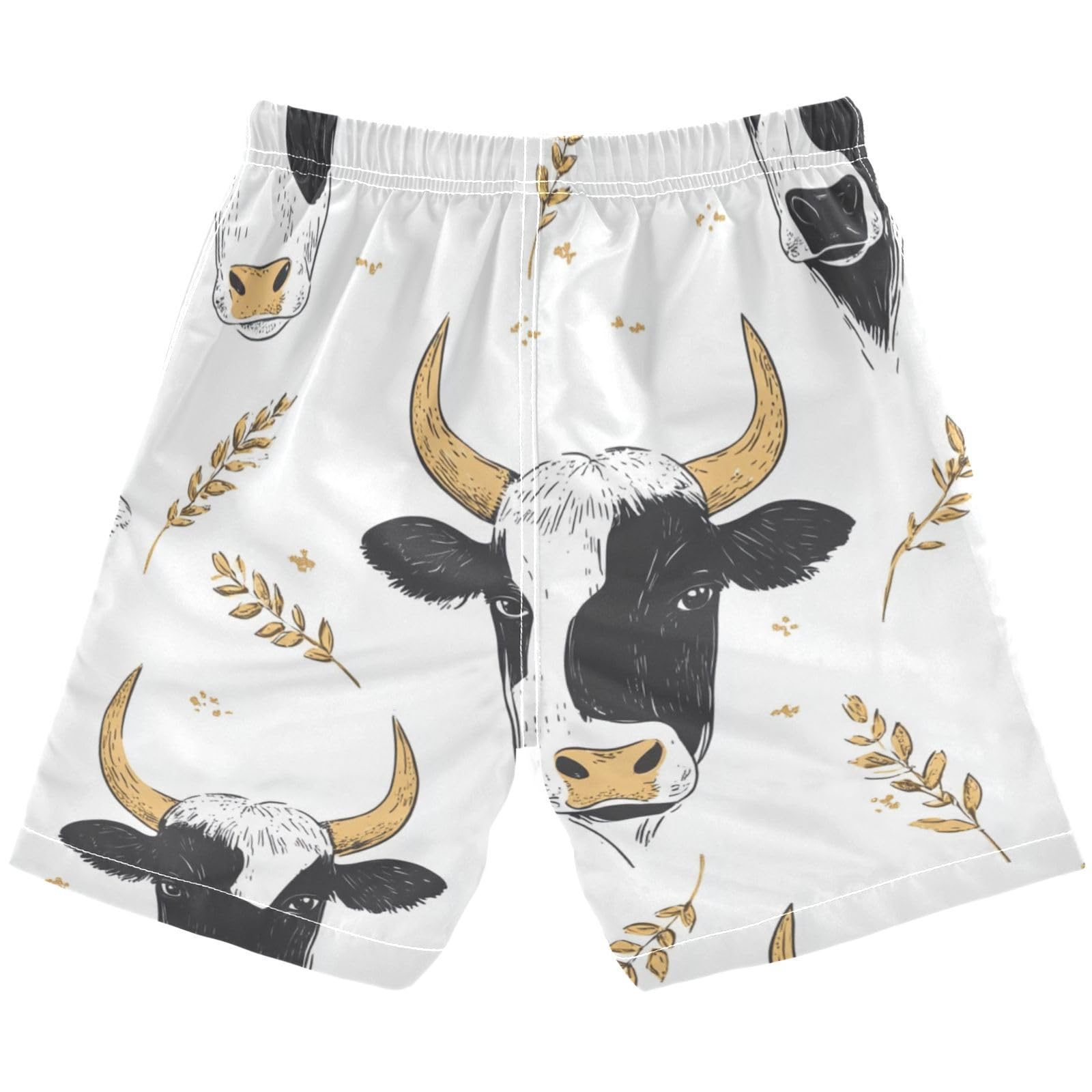 Jucciaco Boys Beach Board Shorts Gold Cattle Cow Swim Trunk Teen Swimwear