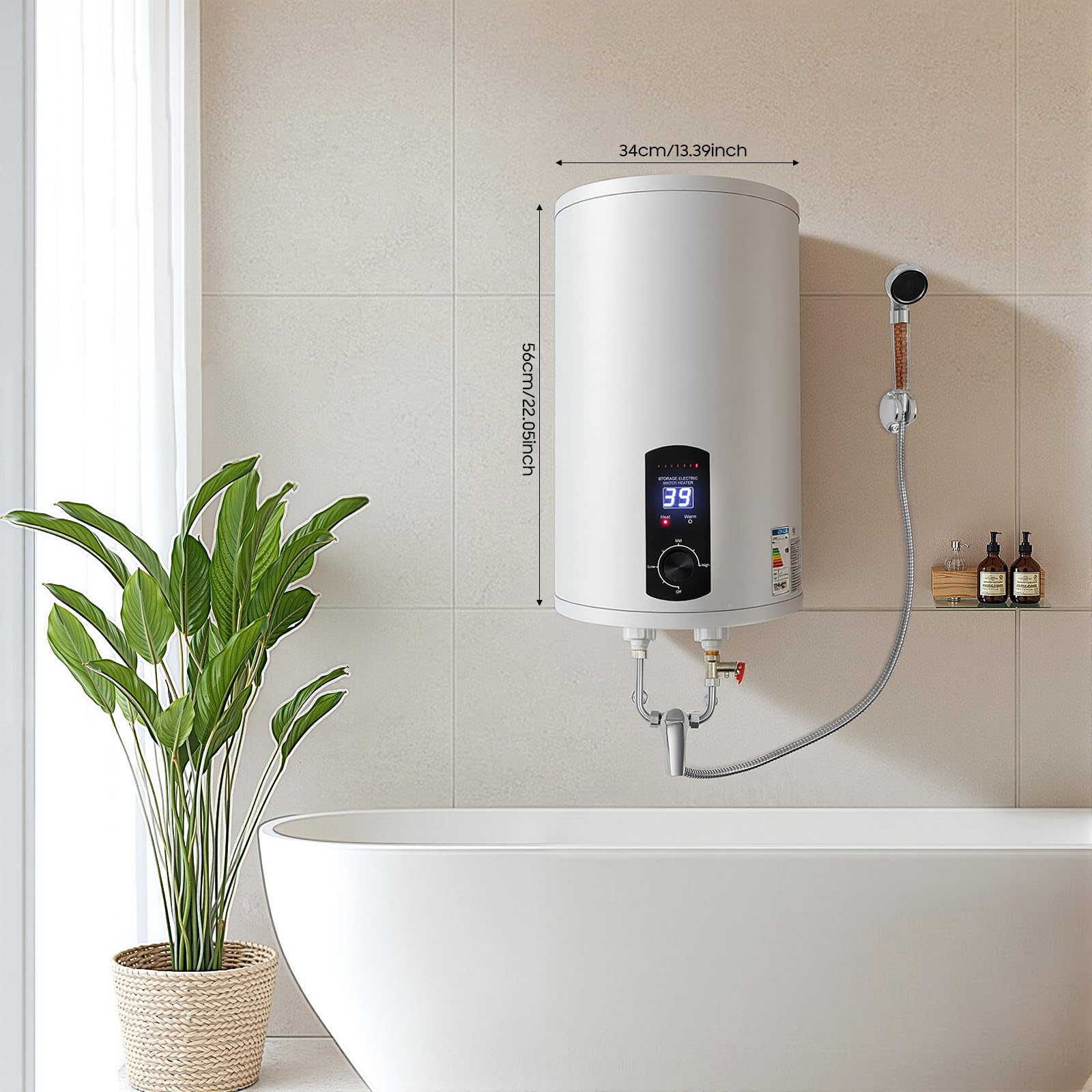 Caldaia elettrica da 30 l, 2000 W, 220 V, da appendere, a risparmio energetico, scaldabagno, contenitore smaltato, schermo LED