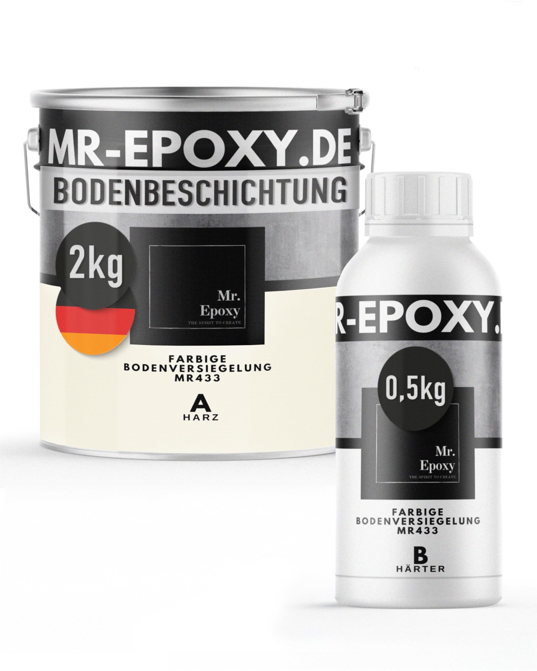Mr. Epoxy Epoxidharz Bodenbeschichtung (2,5 kg, RAL 9001 Cremeweiß) - 2K Betonfarbe für Garagen, Keller & Werkstatt Boden - Flüssigkunststoff Epoxid Grundierung und Bodenversiegelung