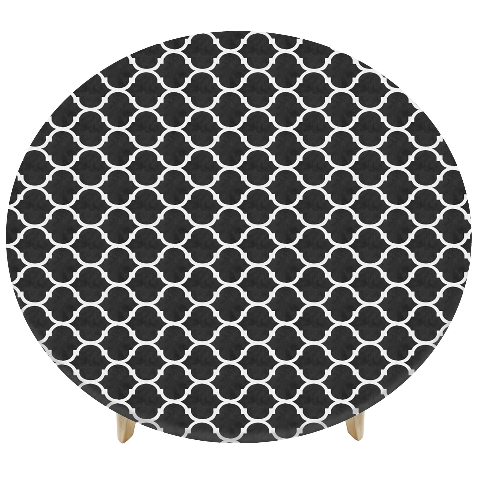 M METERXITY 48" Round Vinyl Tablecloth, Waterproof Flannel Backed Elastic Fitted Table Covers for 4 Foot Tables, Round Plastic Tablecloth for Picnic/Camping/Outdoor [Black]