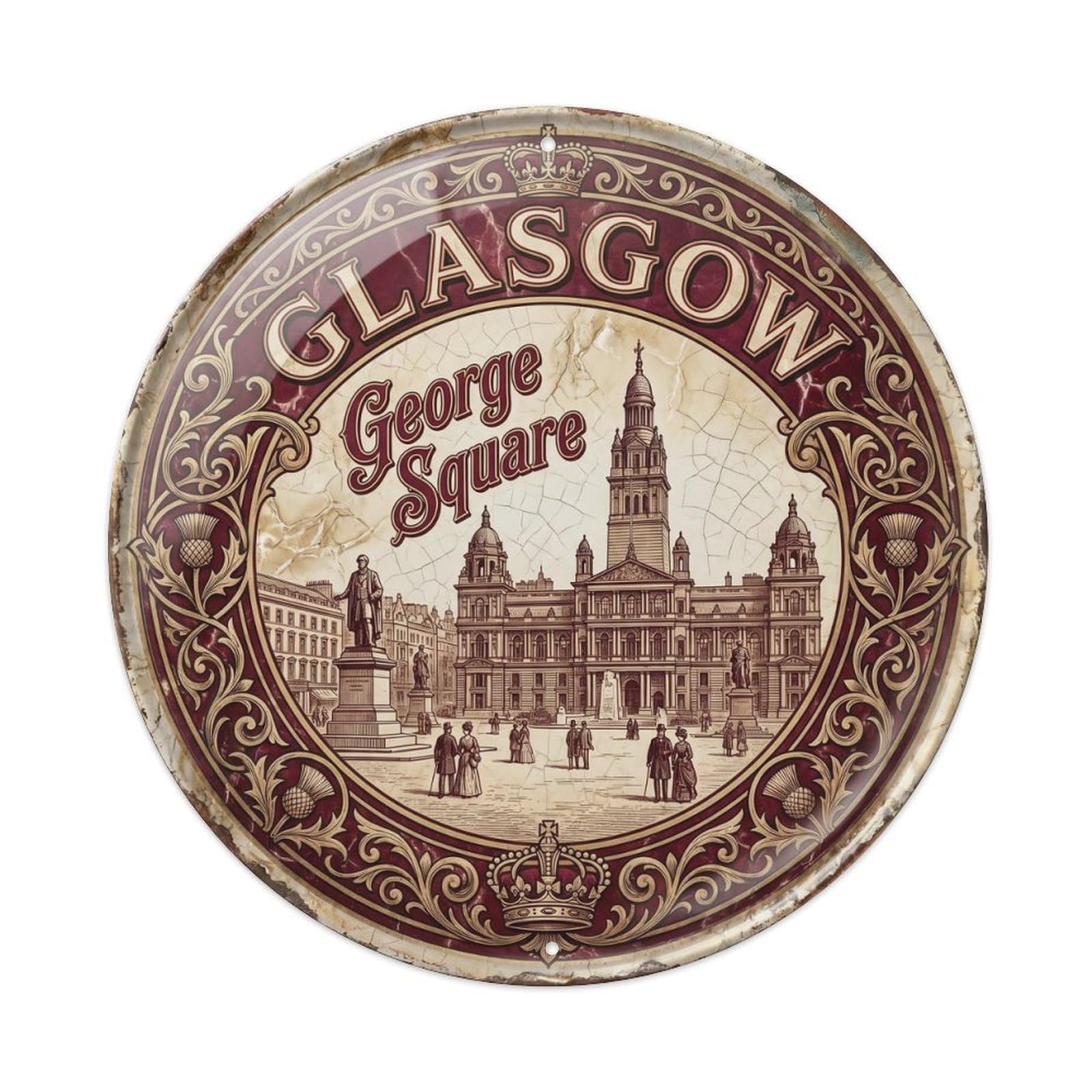Cmhok Vintage Style-18 Vintage Travel Glasgow Scotland Artwork Metal Tin Sign Plaque Wall Decor For Cafe, Club, Garden Round Metal Poster 8X8inch