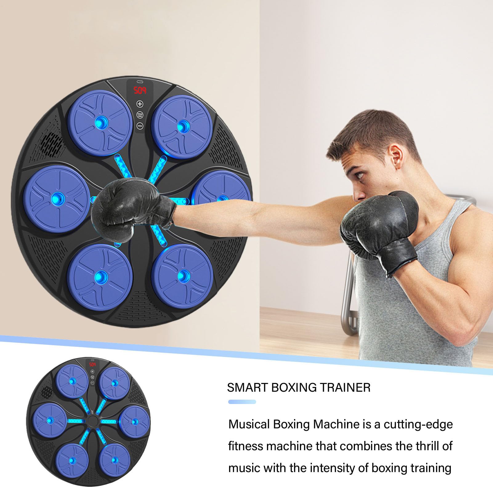 Punzonatrice musicale | 8 modalità di allenamento per esercizi – con luce RGB per boxe, allenamento musicale – per donne e adulti, casa, ufficio, palestra, fitness al chiuso, allenamento, sport