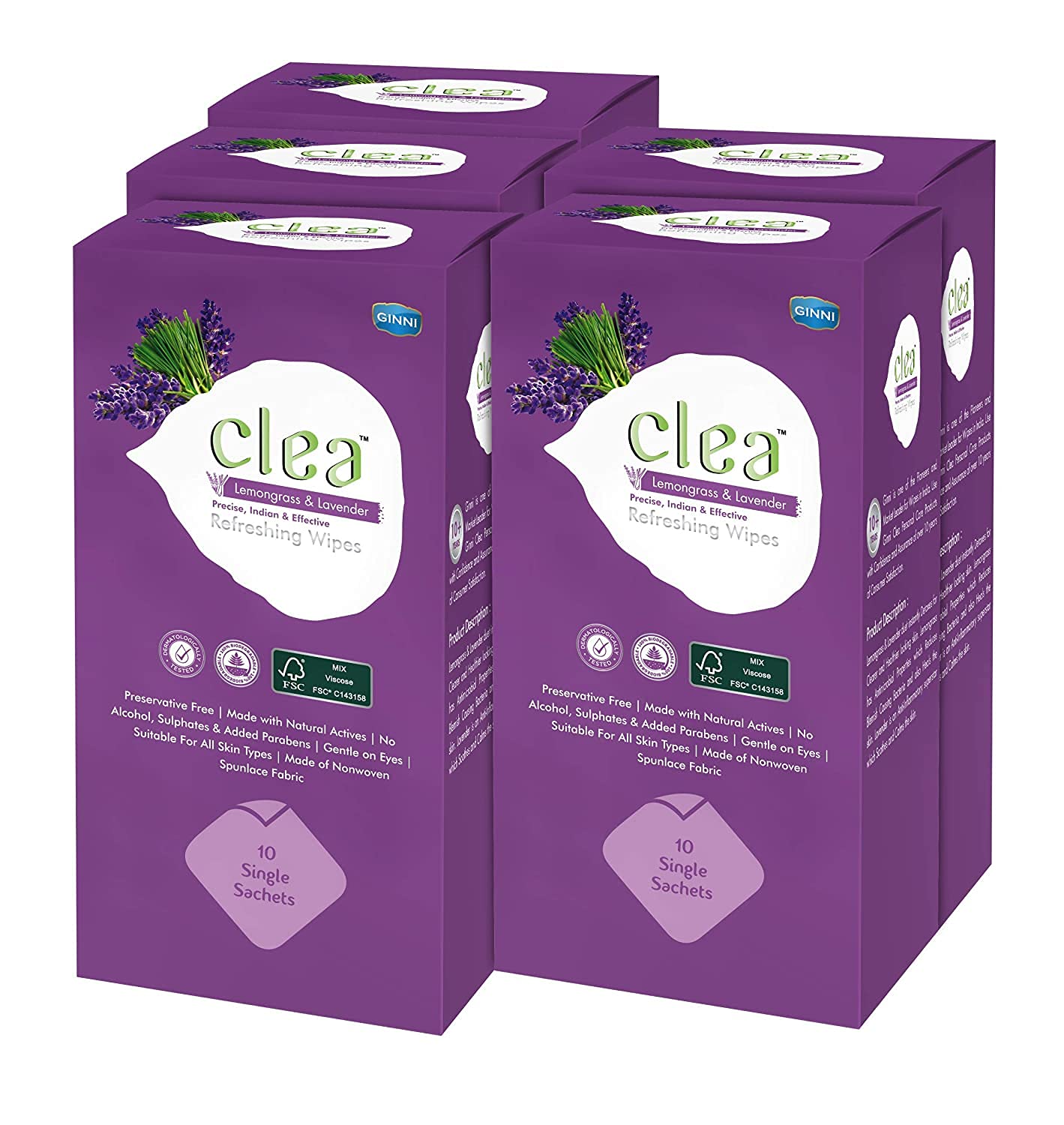 Clea Lemongrass & Lavender Refreshing Wet Wipes for Face - Detoxifies, Reduces Blemishes, Soothes & Calms Skin, Anti-inflammatory - Pack of 10 (8 Wipes in Each Pack, Wipe Size :- 150mm x 140mm)-picture-43