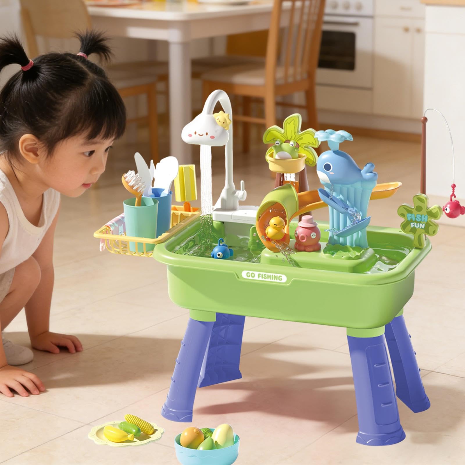 F Fityle 43 Pezzi di Giocattoli da Cucina, Set da Gioco da Cucina, Regalo di Compleanno, Tavolo sensoriale da Cucina, lavastoviglie, Set di Gioco di Ruolo, Verde