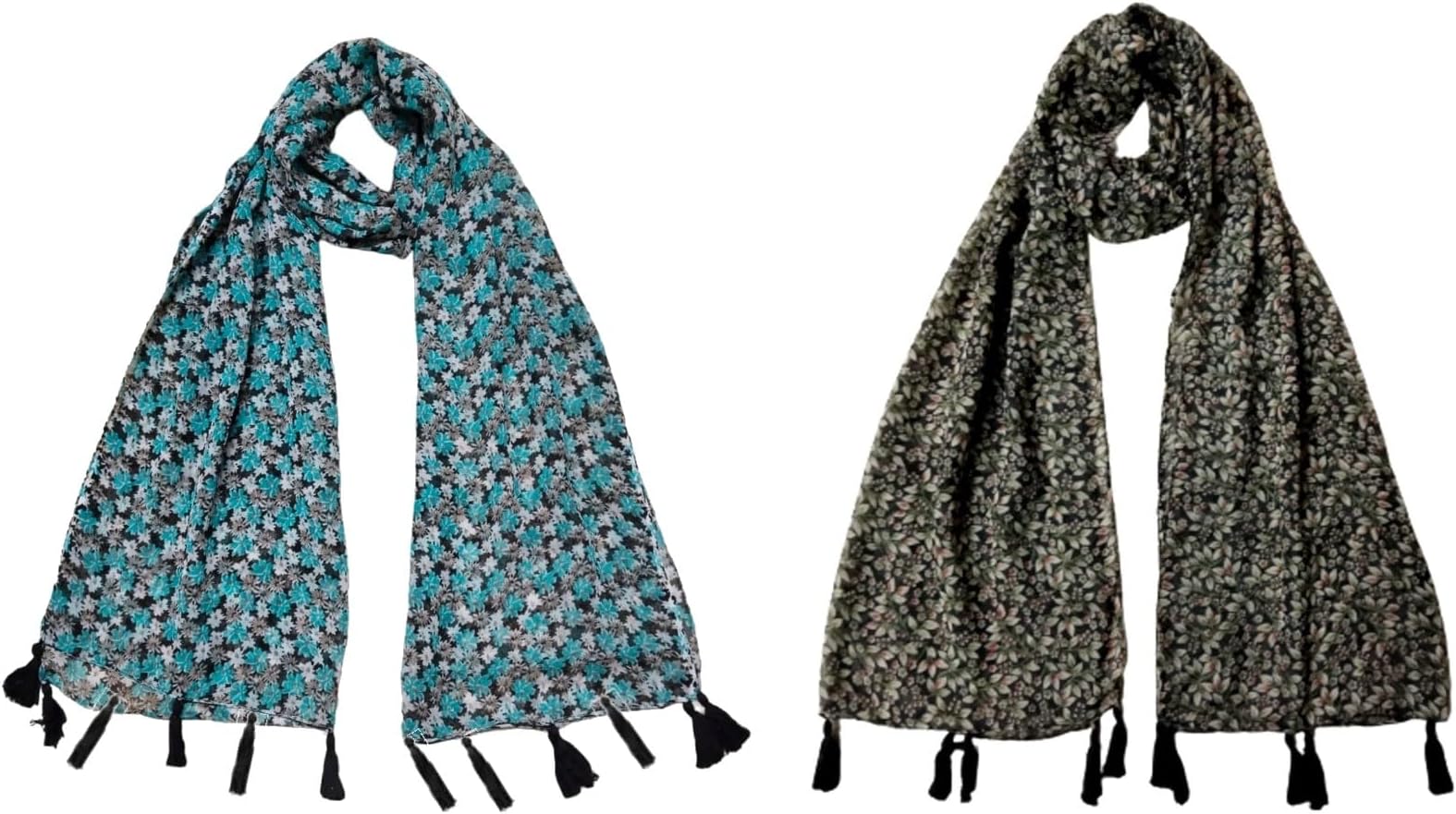 DigiomWestren Style Chiffon Floral Scarf, Stole with Tassel for Women & Girls (22x72inches)