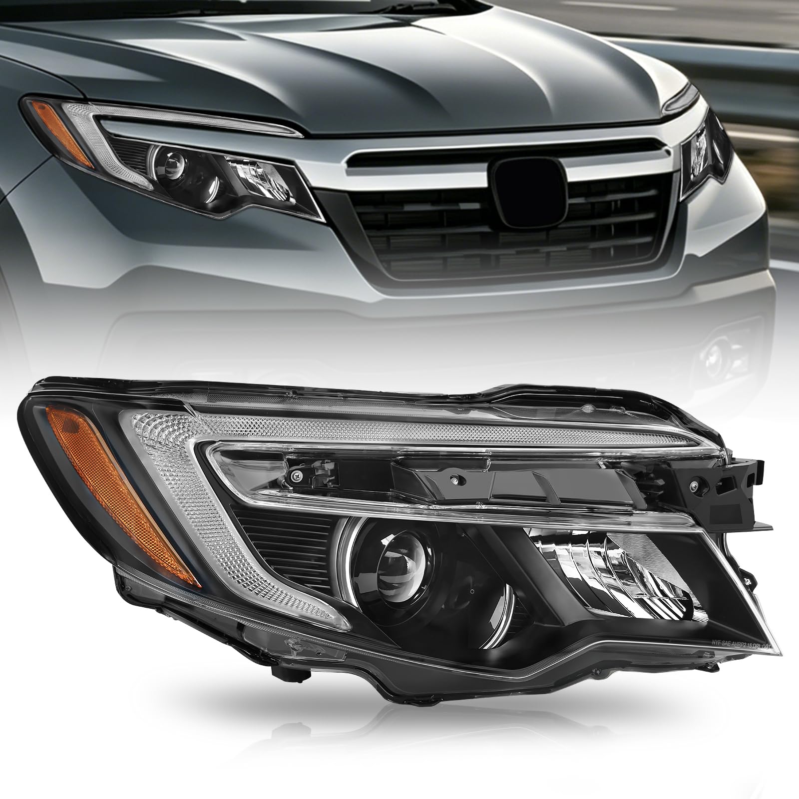 Headlight Assembly Compatible with 2016-2018 Honda Pilot & 2017-2020 Ridgeline (Passenger Side(Right))