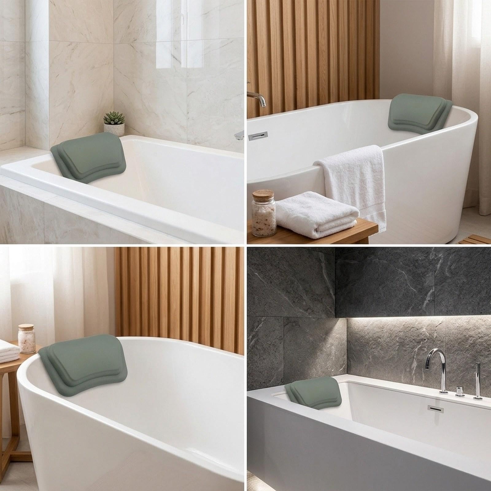 Cuscino Vasca Da Bagno Poggiacollo PU Morbido Ergonomico Sostegno Testa Accessorio Vasca Suzione Forte Adatto per Regalo, Verde