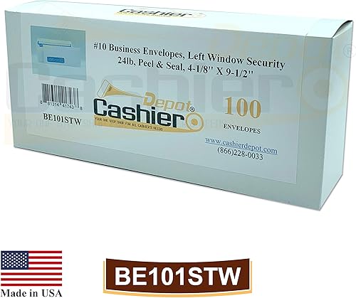Miniatura 4 de 100 sobres de cajero #10 con ventana izquierda, 4 18 x 9 12 pulgadas, tejido blanco de 24 libras, teñido de seguridad, despegar y sellar, 100