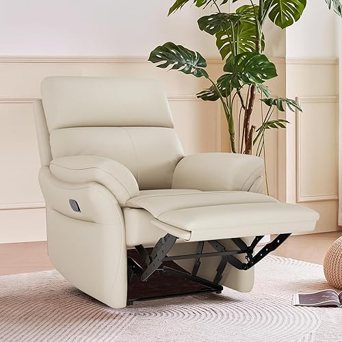 Genuine Leather Recliner Chair, Top Grain Leather, Italian Water-Washing Process, Recliner Chairs for Adults, for Living Room, Theater Seating, Bedroom. R1, Beige