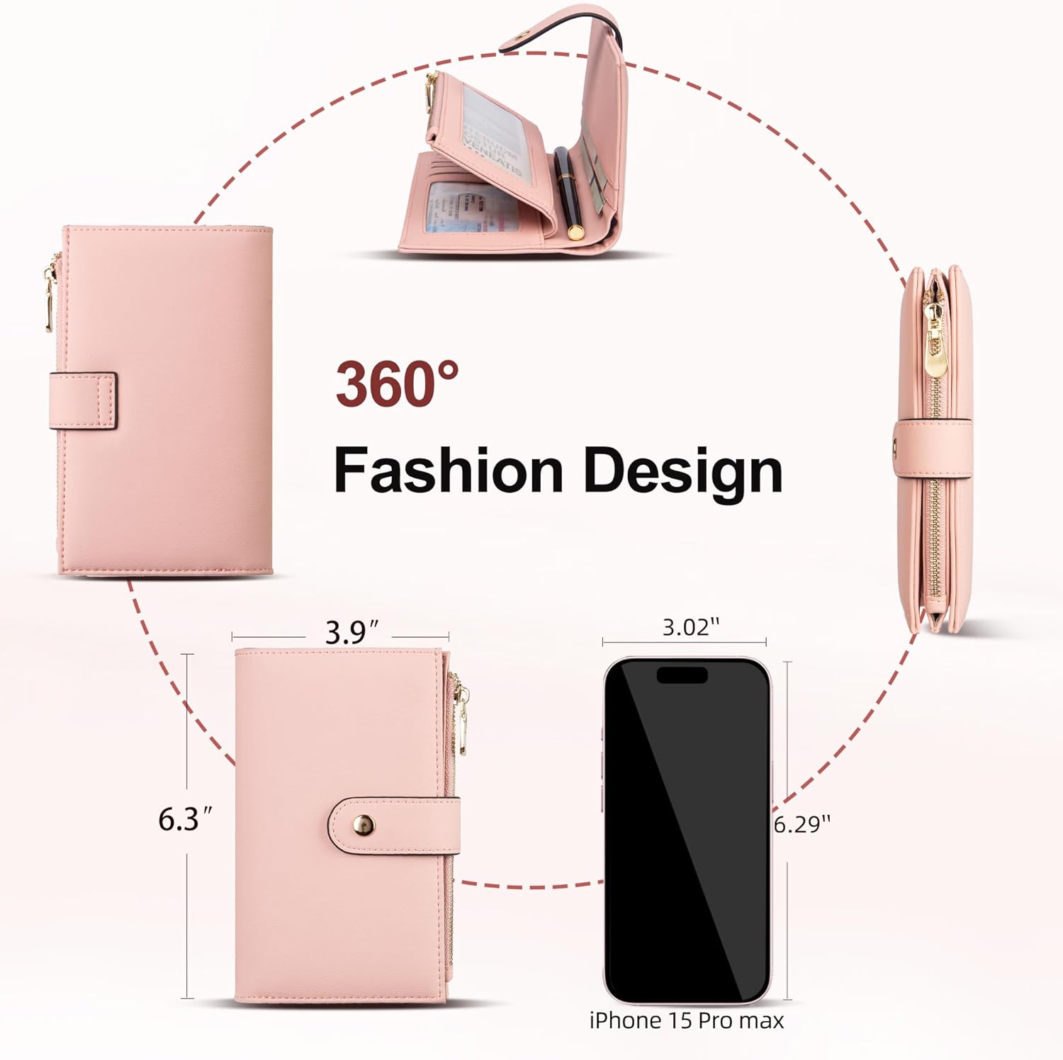 Womens Wallet RFID Blocking Leather Trifold Clutch Wallet Credit Card Holder Ladies Travel Wallet Purse with Pen Holder - Image 4