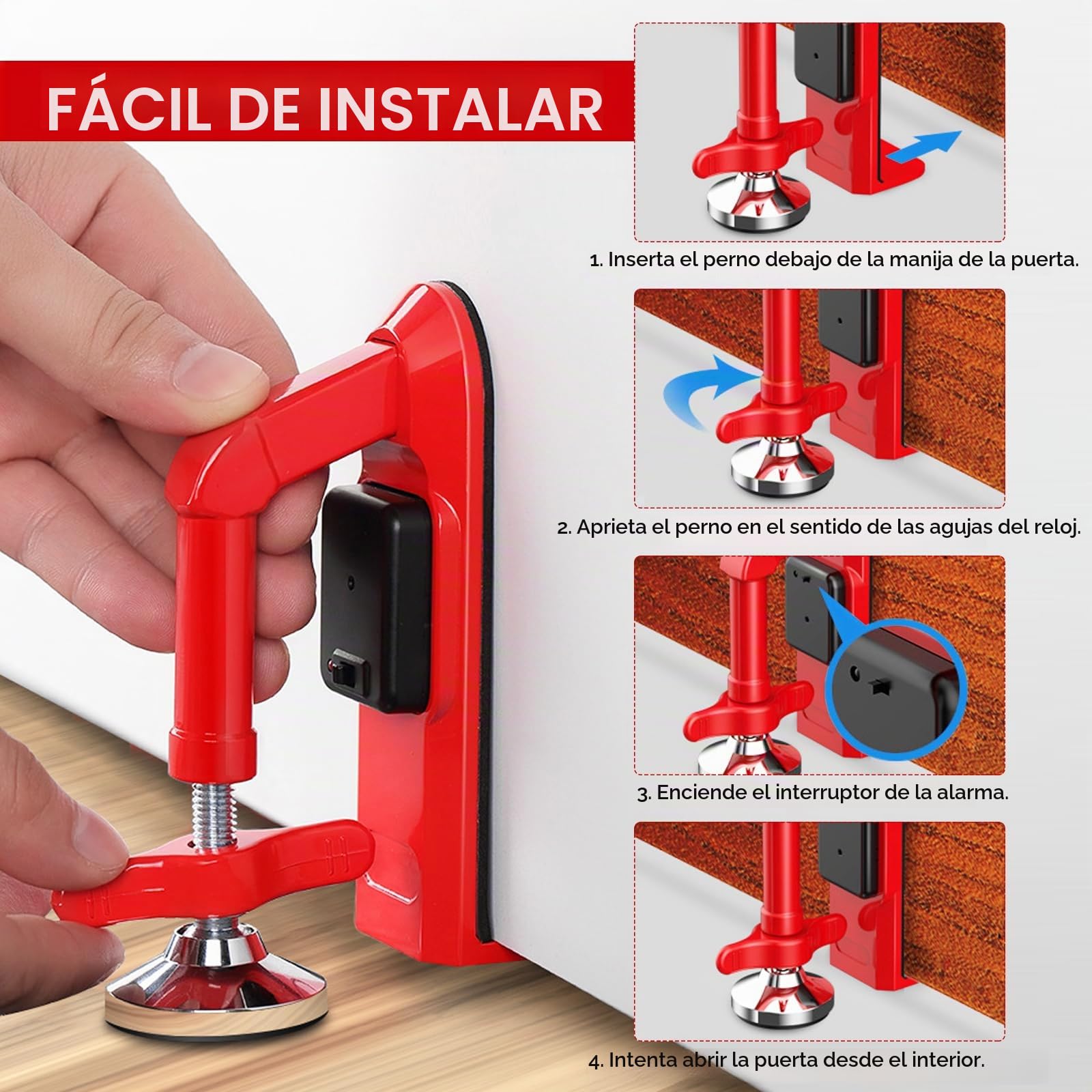 2 Piezas Topes de Puerta con Alarma, Tope de Puerta Ajustable con Alarma de 80 dB para Puerta Trampa, Cierre de Puerta Portátil para Seguridad del Hogar Hotel Viajes y Protección Personal