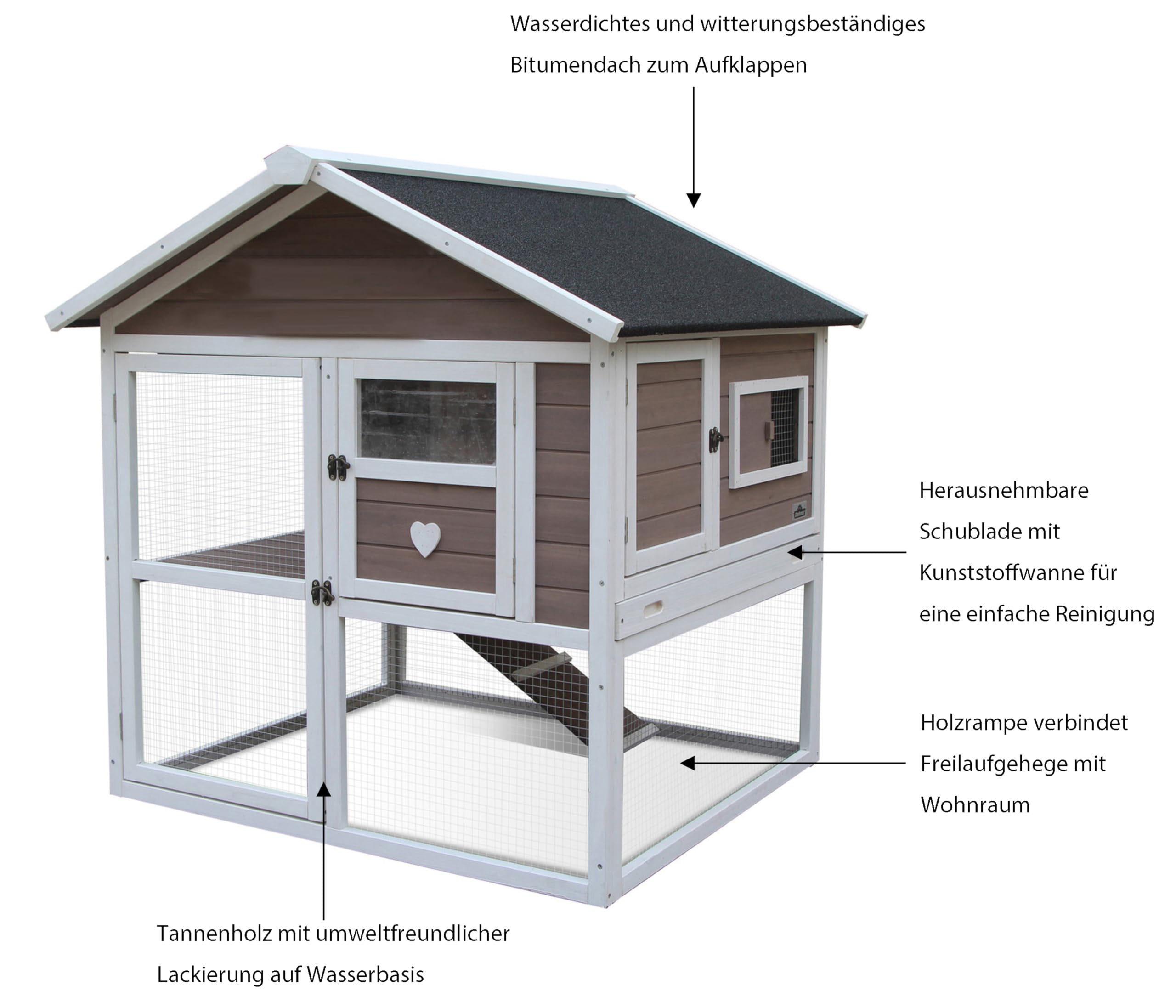 Dehner Nagerheim Happy Home Castel, ca. 108 x 103 x 106 cm, Tannenholz, weiß/hellbraun