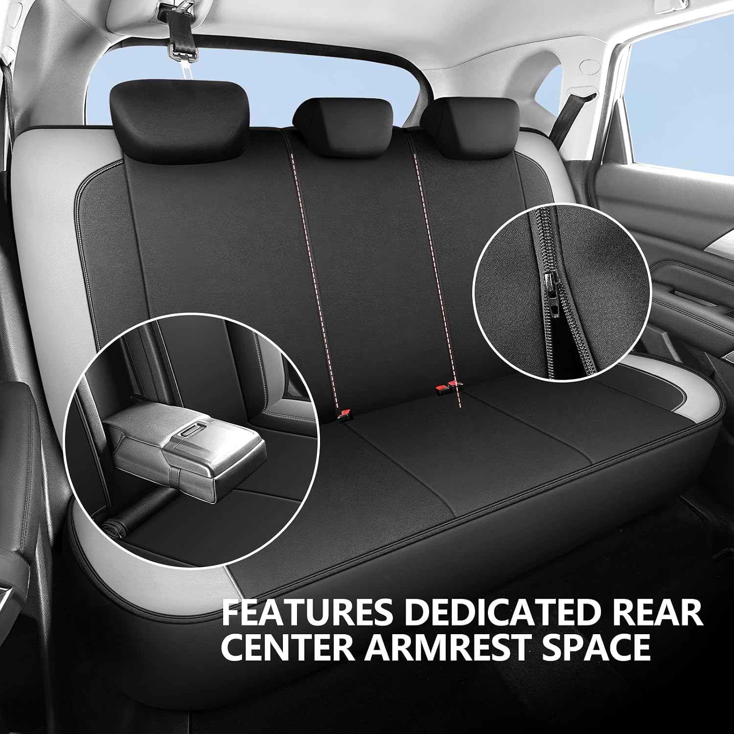 HChengkikz Car Seat Covers Full Set, Waterproof Neoprene Car seat Covers, Airbag Compatibable, All Season Protection Universal for Most Cars, Trucks, SUVs (Black LightGray 816)